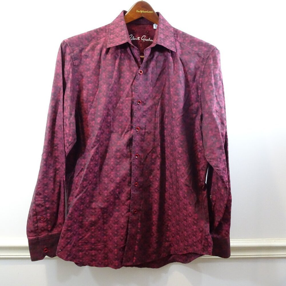 Robert Graham Red Geometric Classic Fit Long Sleeve Button Shirt M Flip Cuff